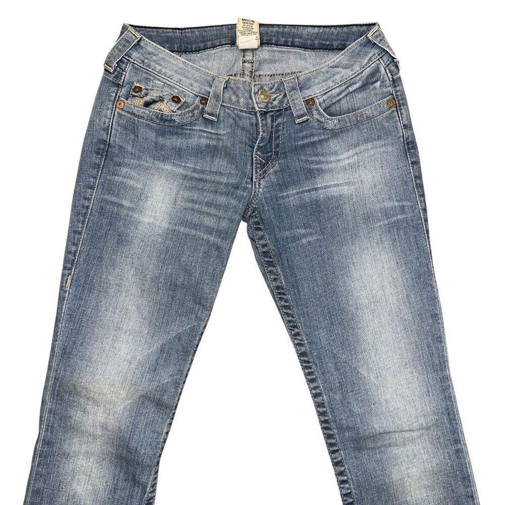 True Religion Womens Skinny Jeans 28 32 Light Wash Distressed Embroidered Blue - Picture 3 of 8